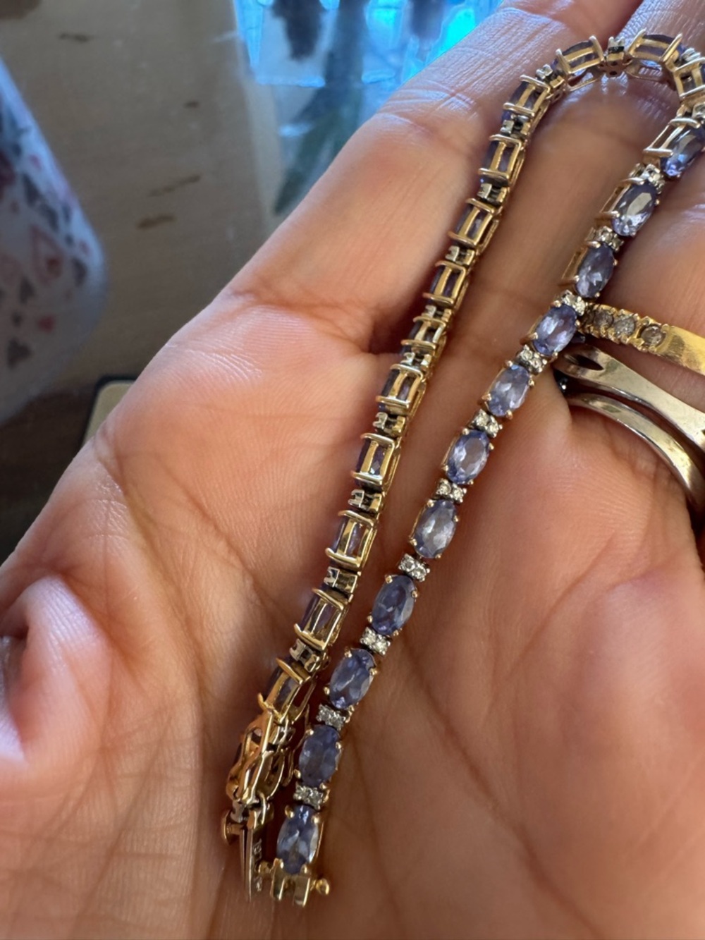 Gorgeous 7CTW Natural Tanzanite Diamond Tennis Bracelet 14K Yellow Gold 7.8g 7” - Picture 8 of 16